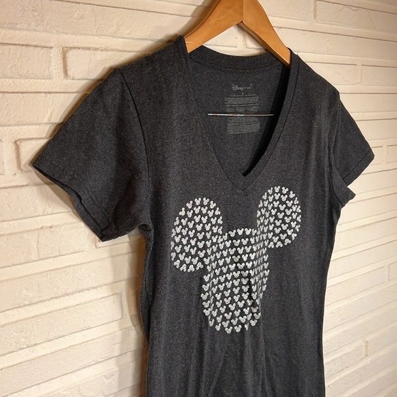Disney Gray Sparkly Mickey Mouse V- Neck T shirt, Women's Size Medium - Picture 4 of 5